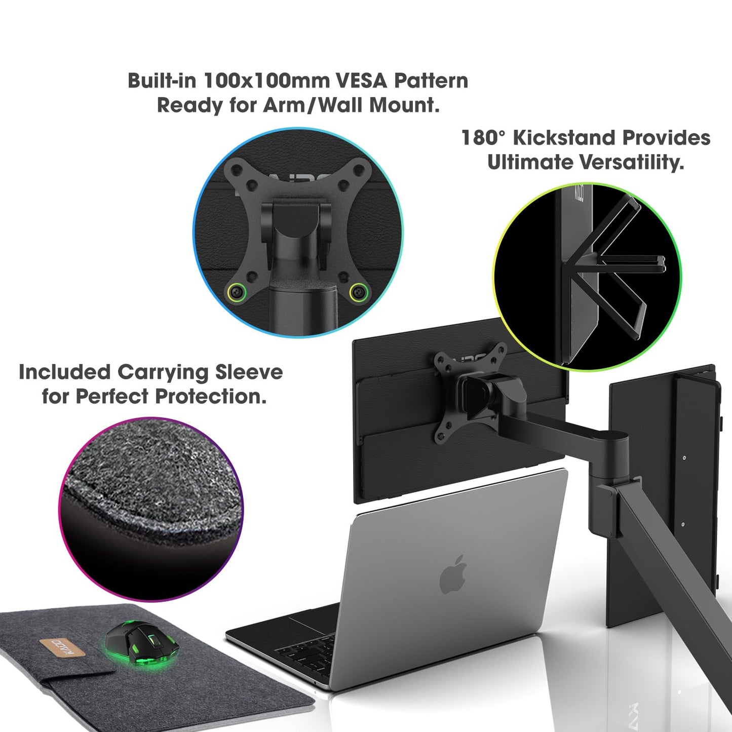 Kado Portable Monitor 15.6-Inch FHD 1080p, USB-C mini-HDMI Gaming Monitor IPS Display Built-in Speakers, External Display 180° Kickstand Wall/Arm Mount for Laptop PC Phone Mac Xbox PS4/PS5 Switch