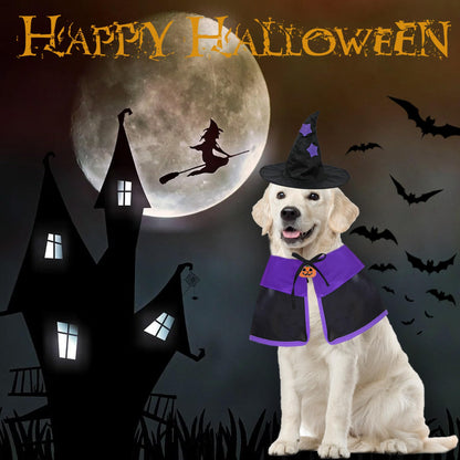 GOYOSWA Dog Halloween Costumes, Dog Witch Costume Halloween Dog Witch Cloak Cape Wizard Hat Halloween Costumes for Small Medium Large Dogs Pets (Large)