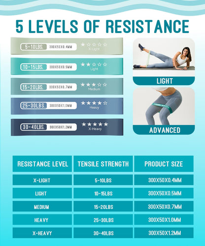 FTAKRY Resistance Bands for Working Out, Exercise Bands with 5 Resistance Levels, Natural Latex Resistance Bands Designed for Home Fitness, Strength Training and Flexibility Exercises (Blue)