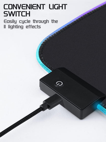 EASEMO Gaming Mouse Pad, RGB Mouse Mat XXL Large (35.4 x 15.75 in) with 7 LED Colors 11 Lighting Modes Waterproof Fabric Surface Non-Slip Rubber Base for PC Laptop Keyboard