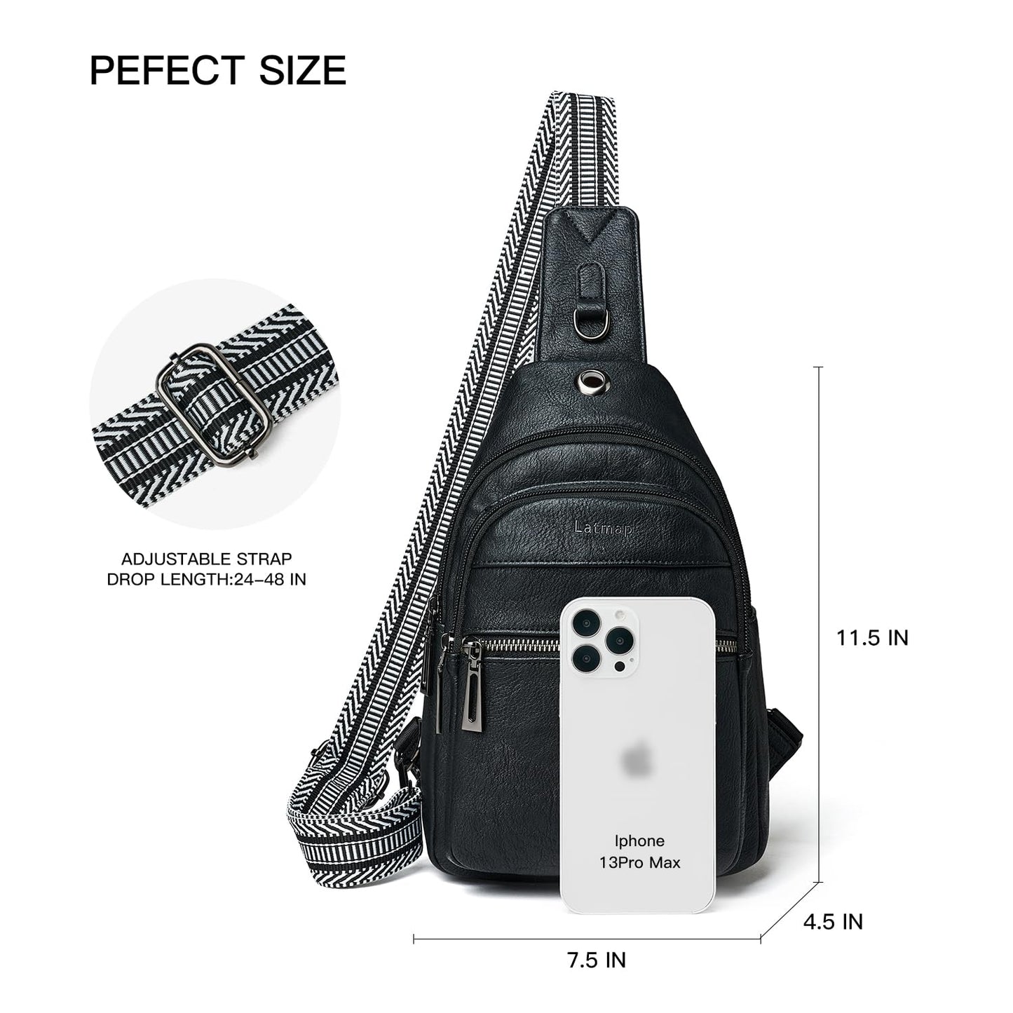 LATMAP Sling Bag For Women Faux Leather Anti Theft Small Casual