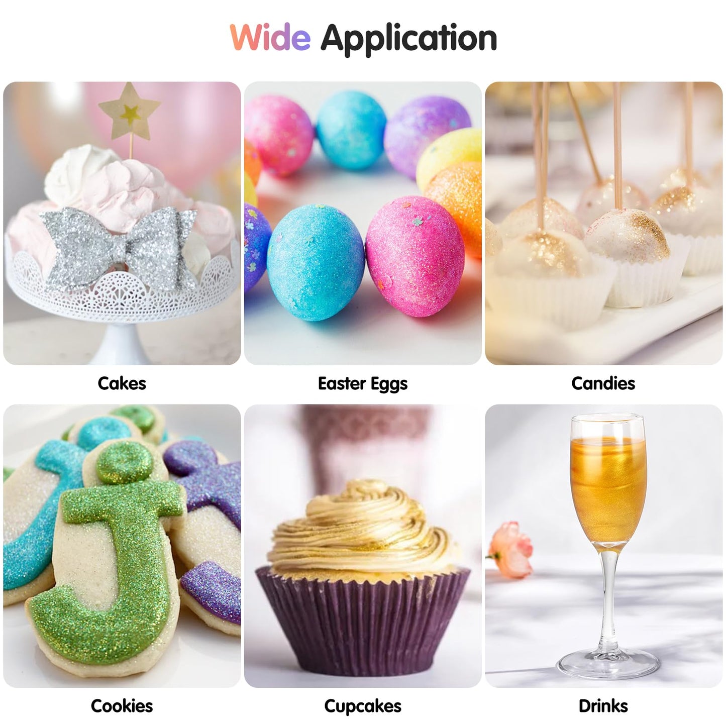 CRPTHE 6 Colors Luster Dust Edible Set, Edible Glitter for Cocktails, Food Grade Glitter Shimmer Sprinkle Powder for Drinks, Baking, Beverages, Cakes, Strawberries, Cookies, Fondant, Vegan(5g/Bottle)