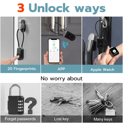 Dhiedas Fingerprint Cable Lock, 3.6'' Long Shackle Fingerprint Lock with Bluetooth APP, Smart Keyless Biometric Waterproof Outdoor Smart Padlock for Gate Fence Locker Cabinet Gym Backyard
