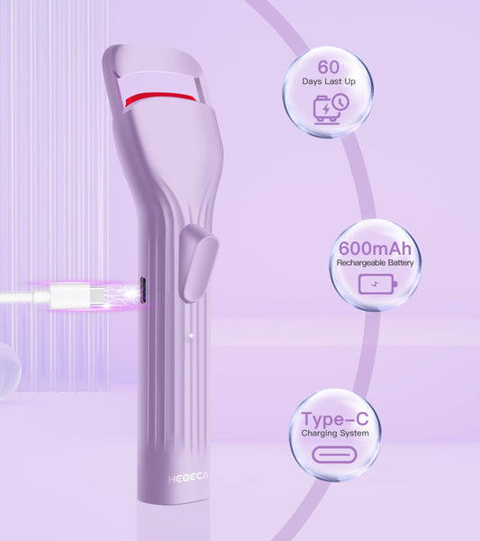 HEBECA Heated Eyelash Curlers, Electric Eye Lashes Curler with Innovative Heating Silicone Pad for Lifted Lashes 24 Hours, No Pinching, Quick Rechargeable 600mAh Battery Purple EC2001
