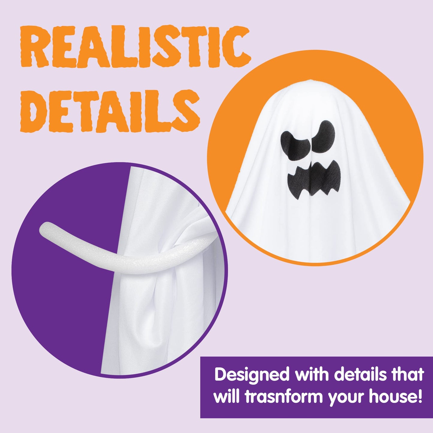 JOYIN 27.5" Halloween Hanging Ghosts Outdoor Decoration(5 Pack), Cute Flying Ghost for Halloween Front Yard Patio Lawn Garden Party Décor and Holiday Hanging Decorations