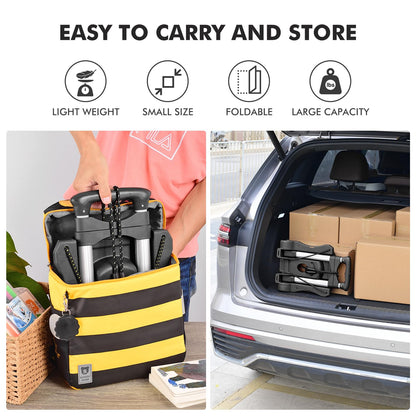 Home-Man Folding Hand Truck, Heavy Duty Luggage Cart, Utility Dolly Platform Cart with 4 Wheels and 2 Elastic Ropes for Luggage, Travel, Moving, Shopping, Office Use (110LB, Black)