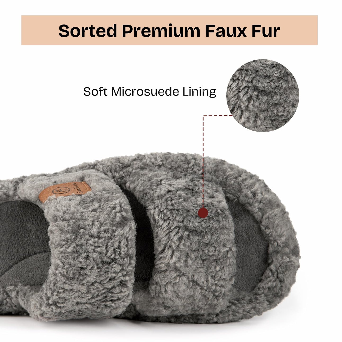 EverFoams Womens Fuzzy Open-toe Slippers Soft Comfy Memory Foam Indoor House Shoes Cool Gray,5-6 US