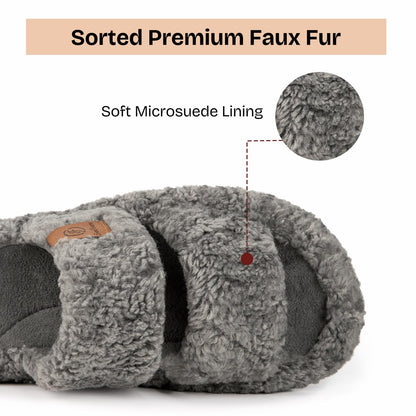 EverFoams Womens Fuzzy Open-toe Slippers Soft Comfy Memory Foam Indoor House Shoes Cool Gray,5-6 US