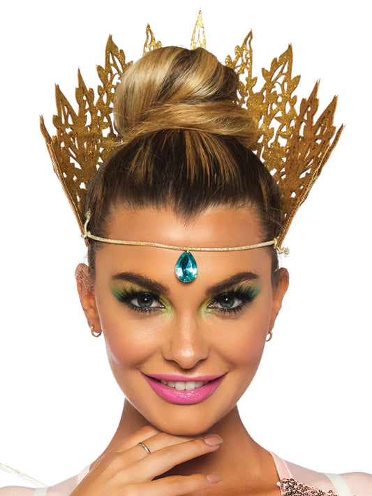 Leg Avenue Women's Glitter Die Cut Crown with Jewel Accent, Gold, One Size