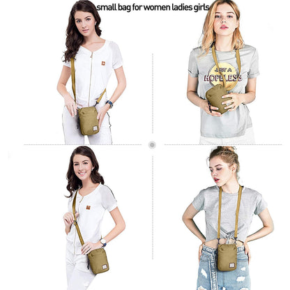 Khaki Mini Crossbody Bag - Small Shoulder Bag For Men & Women, Travel Wallet & Passport Holder, Phone Purse, Unisex Mini Messenger Satchel, Fanny Pack & Neck Pouch With Headphone Jack