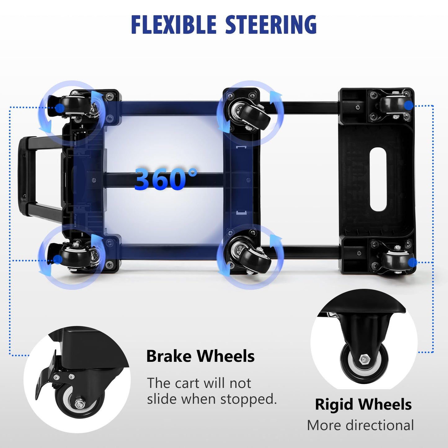 KEDSUM Folding Hand Truck with 6 Wheels, 530 LBS Load-Bearing Luggage Cart, Freely Adjustable Car Seat Dolly for Airport, Car Seat Travel Cart 2 Lashing Straps for Airport, Travel, Moving, Office