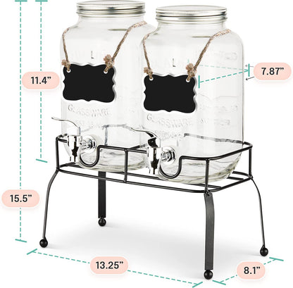 Estilo Glass Drink Dispenser for Parties - Set of 2-1 Gallon Halloween Drink Dispenser with Stand, Glass Water Dispenser Countertop for Weddings, Sun Tea Jar, Lemonade & Laundry Detergent Dispenser