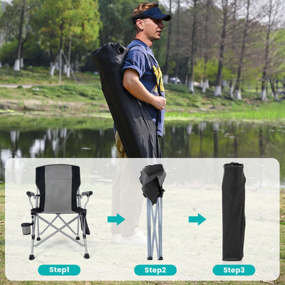 Folding Camping Chair Heavy Duty Portable Outdoor Chairs Supports 330lbs Collapsible Foldable Chair for Outside with Cup Holder&Carry Bag, Folding Lawn Chair for Camp Beach Fishing Sports(Gray)