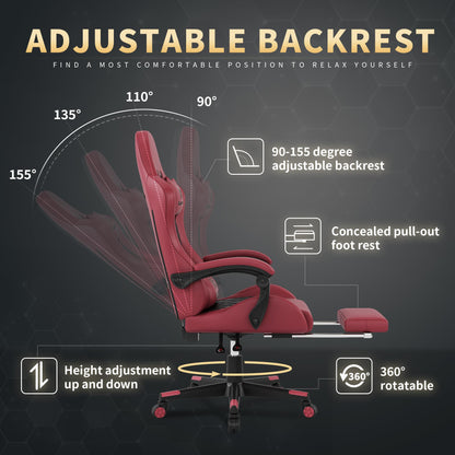 Gamtimer Gaming Chair,Computer Chair with Footrest and Lumbar Support,Breathable PU Leather,4D Lumbar Support and Headrest,360 Degree Swivel Chair with Adjustable Ergonomic Backrest for Adults(Red)