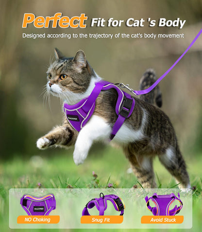 Halypet Cat Harness and Leash Set [MAX Safety 4th-Gen Upgrade] Escape Proof Adjustable Cat Leash Comfortable Soft Vest Easy to Wear Kitten Harness with Reflective Strip for Cats Walking, XS Purple