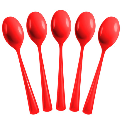 Exquisite Red Plastic Spoons 50 Pieces Red Spoons Disposable Utensils Heavy Duty Plastic Cutlery Set Disposable Cutlery Sets Flatware Sets Silverware Set For Party Supplies & Party Tableware