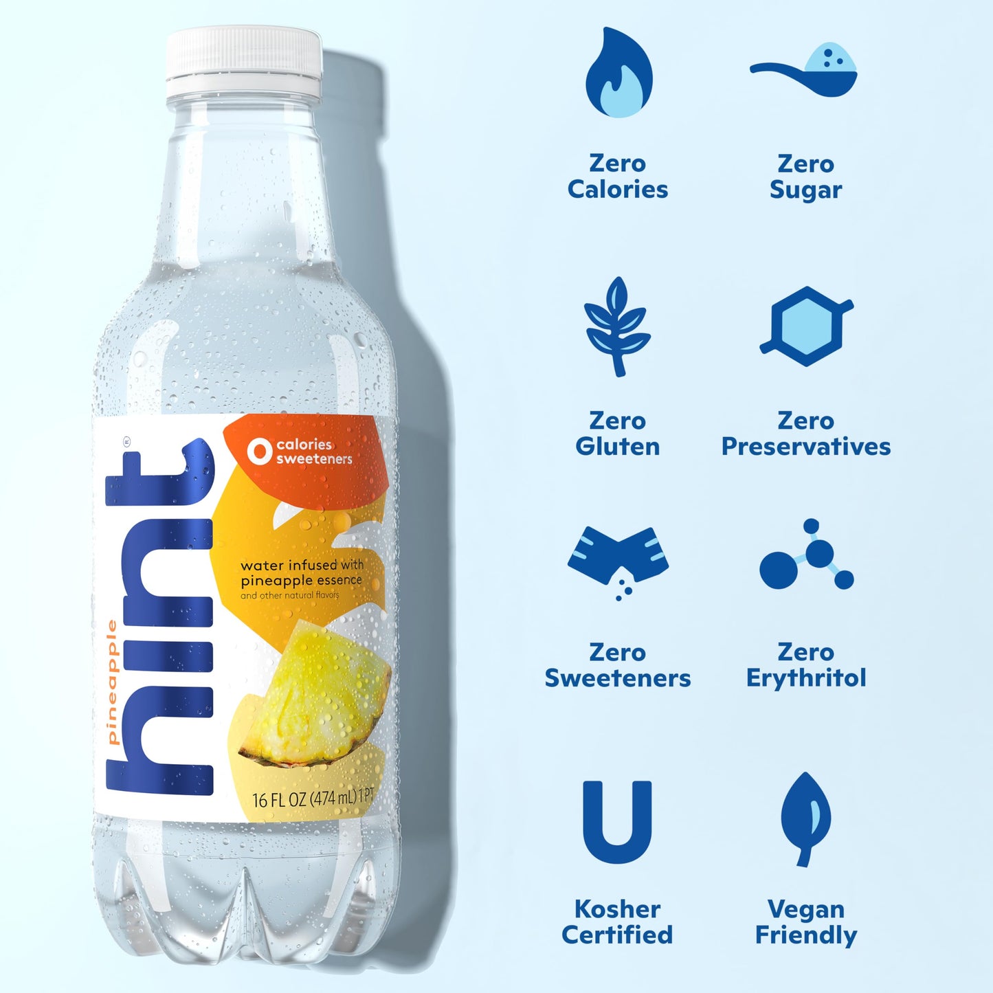 Hint Water Pineapple, Pure Water Infused with Pineapple, Zero Sugar, Zero Calories, Zero Sweeteners, Zero Preservatives, Zero Artificial Flavors, 16 Fl Oz (Pack of 12)