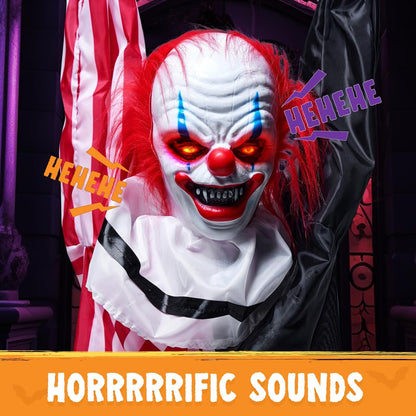 JOYIN 65" Halloween Hanging Scary Clown Decorations with Chain, with LED Lights Talking Animatronics Decor Outdoor Indoor for Haunted House Lawn Yard Patio
