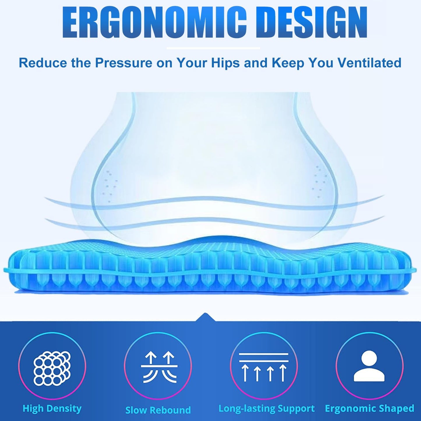 Gel Seat Cushion for Long Sitting Pressure Relief(Super Large&Thick) -Wheelchair Cushion for Pressure Sores - Coccyx,Sciatica & Tailbone Pain Relief Cushion- Non-Slip Butt Pillow for Office, Home, Car