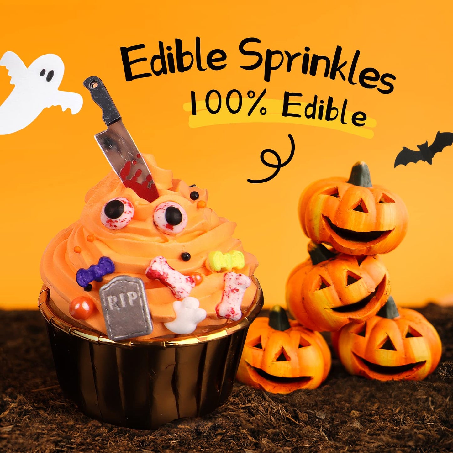 Halloween Sprinkles for Cake Decorating, Food Grade 50g/bottle, Jimmies Sprinkles, Pumpkin Sprinkles, Fancy Sprinkles for Cupcake Decorating, Baking, Toppers Cookies