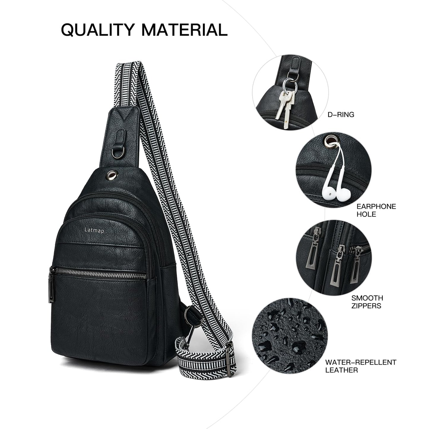 LATMAP Sling Bag For Women Faux Leather Anti Theft Small Casual