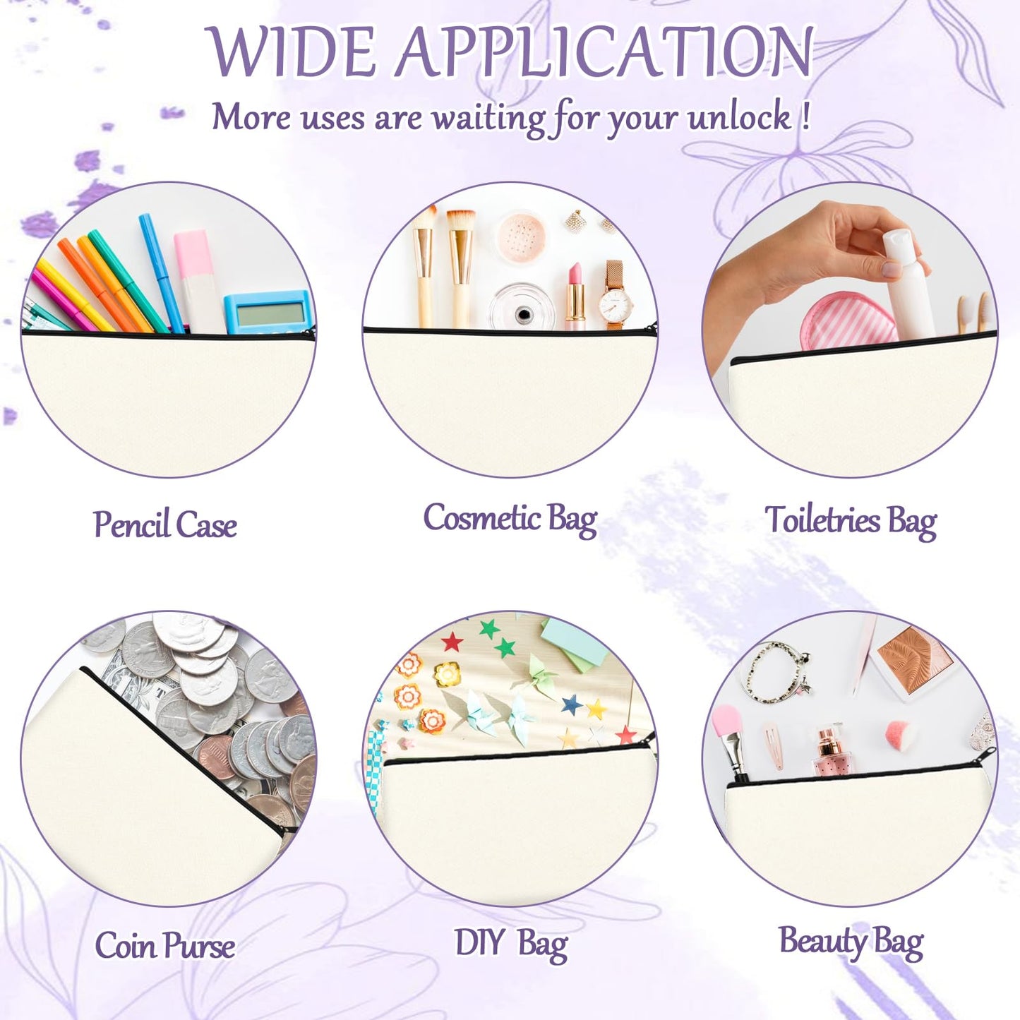 Legigo 20 Pack Blank DIY Craft Bag Canvas Pencil Case Blank Makeup Bags- Beige Canvas Pencil Pouch Bulk Canvas Cosmetic Bag Multi-Purpose Travel Toiletry Bag Canvas Zipper Bags 8.3 × 5 Inch