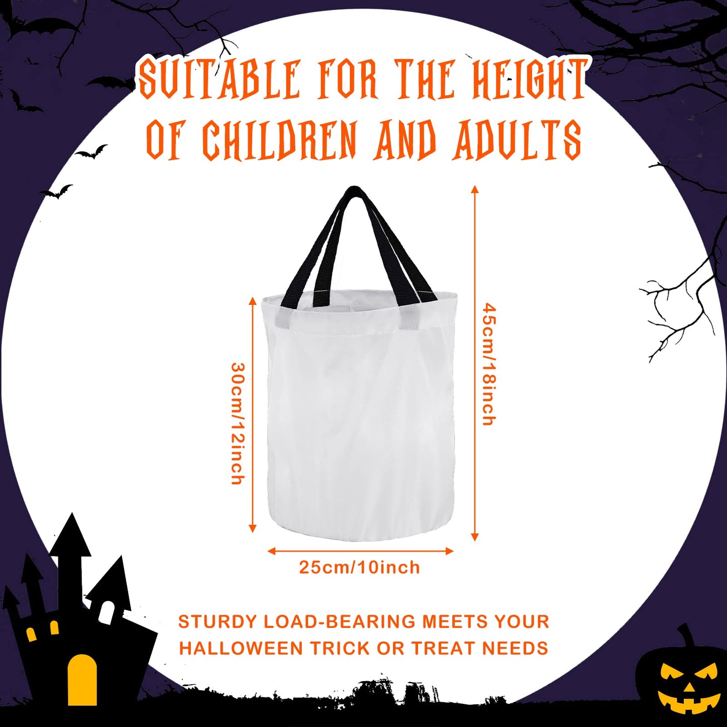 2 Pieces LED Light Halloween Trick or Treat Candy Bags Light up Goodie Trick or Treating Bags Kids Multipurpose Reusable Gift Bucket for Halloween Birthday Party Favor(White)