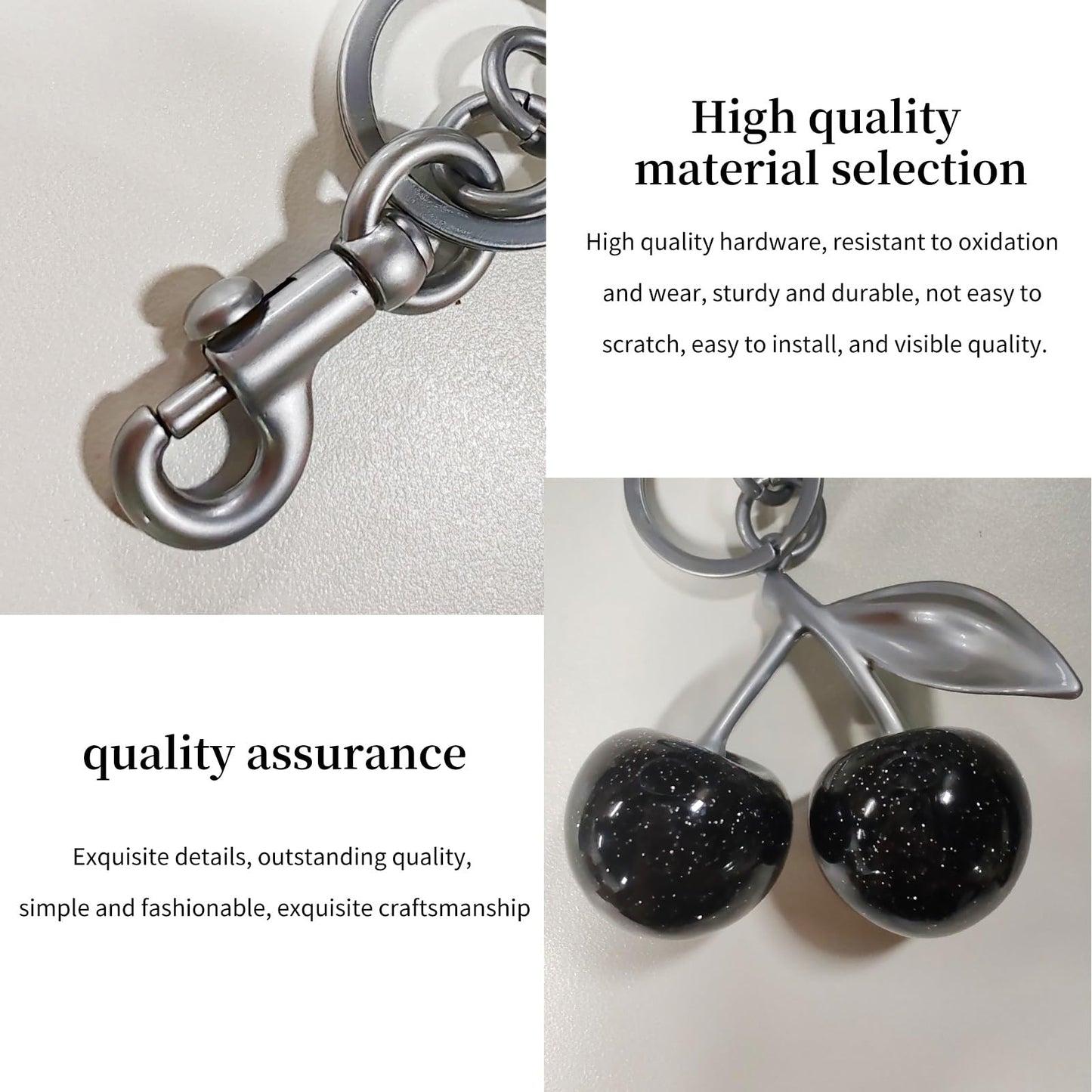 EIOYUMY Cherry Keychain Pendant Bag Charm for Women, Shiny Resin & Metal Accessories for Purses and Handbags (Black)