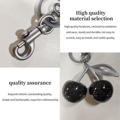 EIOYUMY Cherry Keychain Pendant Bag Charm for Women, Shiny Resin & Metal Accessories for Purses and Handbags (Black)
