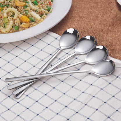 IQCWOOD Spoons, 8 Pieces Korean Spoon, 8.5 Inch Stainless Steel Table Soup Spoons with Long Handles for Home, Kitchen, or Restaurant Flatware Set