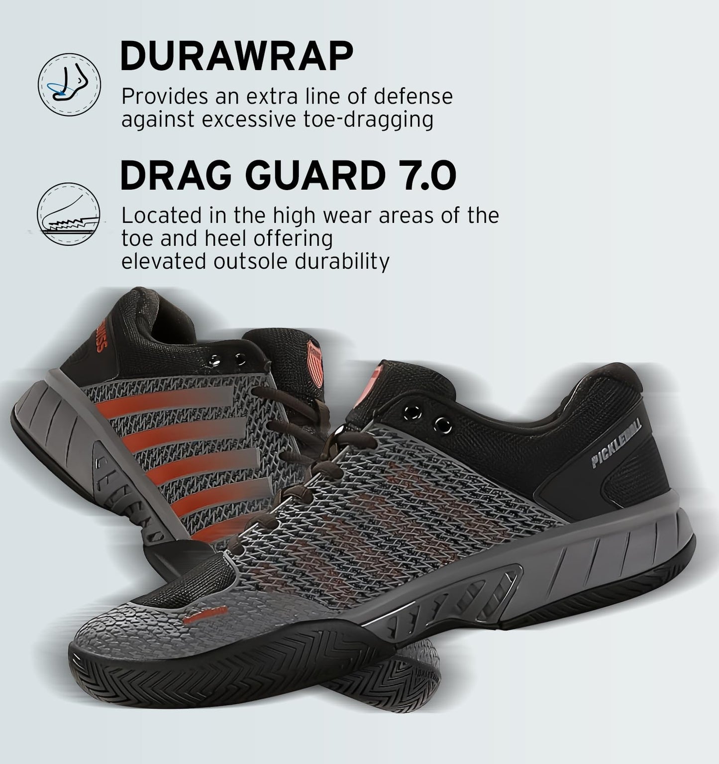 K-Swiss Men's Express Light Pickleball Shoe, Steel Gray/Jet Black/Spicy Orange, 8.5 M