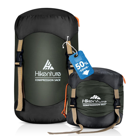 Hikenture Compression Sack for Sleeping Bag, Upgrade Anti-Tear Nylon Sleeping Bag Stuff Sack, 10L/14L/20L/30L Water-Resistant Compression Bag, Storage Bag (Dark Green, 14L)
