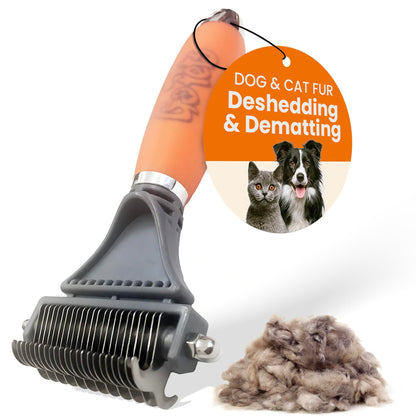 GoPets 2-Sided Dematting & Deshedding Comb for Dogs & Cats, Versatile Undercoat Detangler Brush for Shedding, Matted Hair & Fur Remover Tool, Stress-Free Pet Grooming Rake with Ergonomic Handle