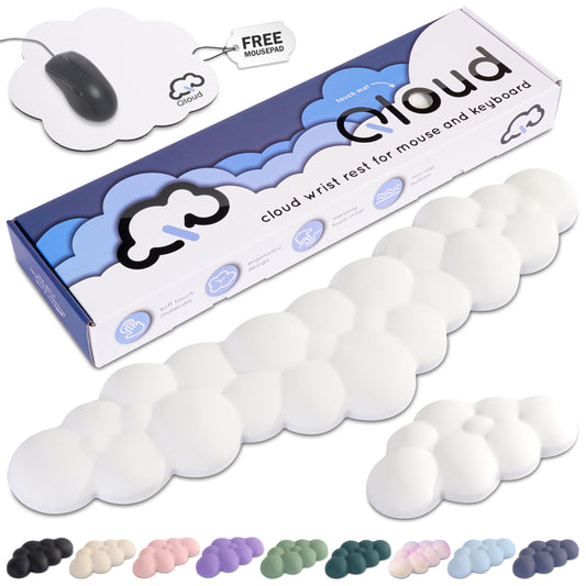 Create-ables Qloud Cloud Wrist Rest Keyboard Wrist Rest for Computer Keyboard Pad, Cloud Keyboard Wrist Rest, Wrist Pad for Keyboard, Memory Foam, Non Slip Base, Comes with Mouse Pad - White