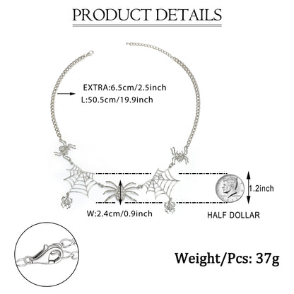 EVER FAITH Halloween Tarantula Spider Web Necklace Clear Austrian Crystal Silver-Tone