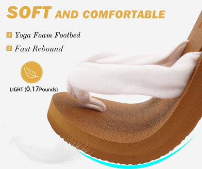 KuaiLu Flip Flops Women Arch Support Yoga Mat Comfortable Summer Beach Walking Thong Cushion Sandals Slip on Outfits Travel Essentials Orthotic Slides Indoor Outdoor Slippers Shoes White Khaki Size 8