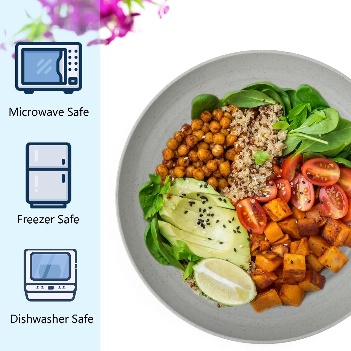 Homienly Deep Dinnerware Set of 12 - Alternative to Plastic, Microwave & Dishwasher Safe Wheat Straw Plates for Kitchen - Unbreakable Kids Plates (Grey, 10 inch)