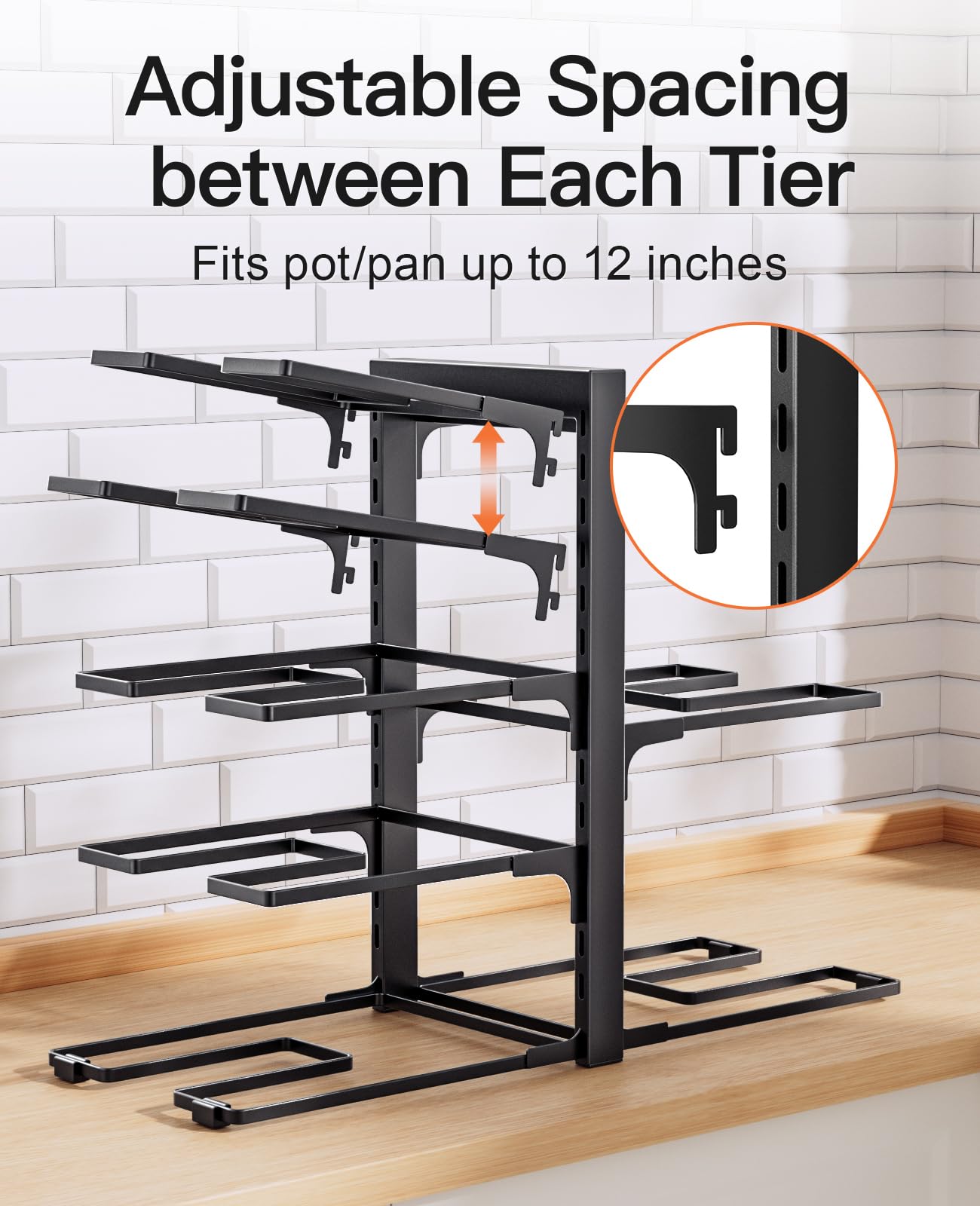 ORDORA Pots and Pans Organizer for Cabinet 16.61'' Height, 8 Tier Pot Organizers Rack with 3 DIY Methods, Adjustable Pan Organizer under Cabinet Kitchen Organization and Storage