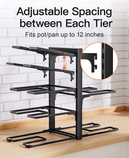 ORDORA Pots and Pans Organizer for Cabinet 16.61'' Height, 8 Tier Pot Organizers Rack with 3 DIY Methods, Adjustable Pan Organizer under Cabinet Kitchen Organization and Storage