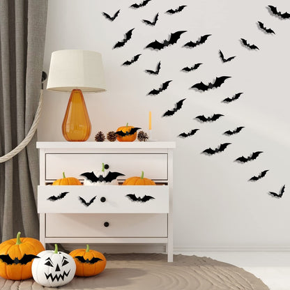 72 PCS Halloween 3D Bats Decoration, DIY Scary Wall Bats Wall Decal Wall Stickers 4 Different Sizes Halloween Party Decoration Supplies
