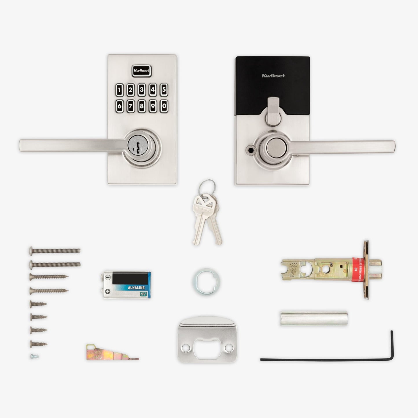 Kwikset SmartCode 917 Keypad Keyless Entry Contemporary Residential Electronic Lever Lock Deadbolt Alternative with Halifax Door Lever and SmartKey Security, Satin Nickel