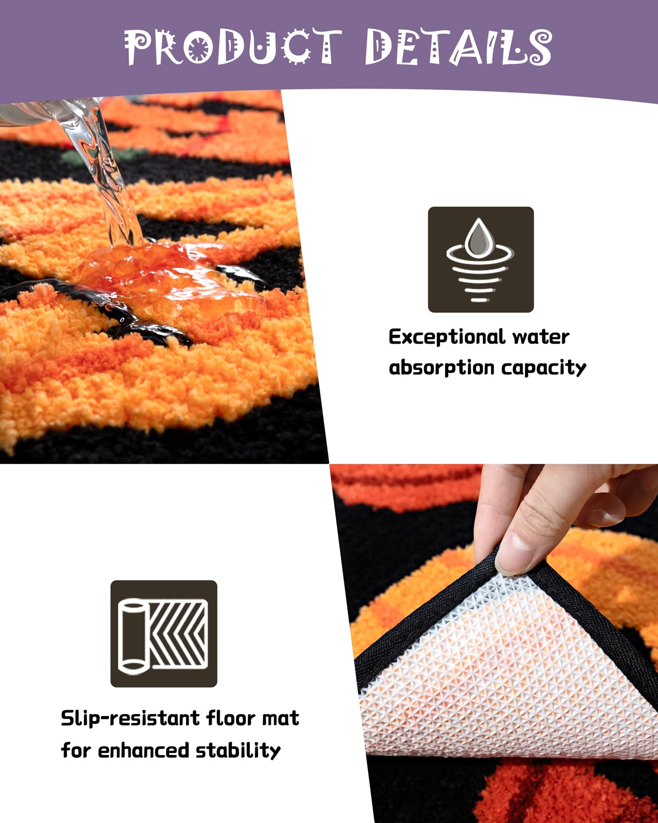 DEXDE Fall Halloween Bathroom Rugs Fun Pumpkins Bath Mat for Autumn Harvest Thanksgiving Home Decor, Soft Non-Slip Carpet for Hallway Bedroom Bathroom Kitchen Entryway, Orange Yellow 20x32