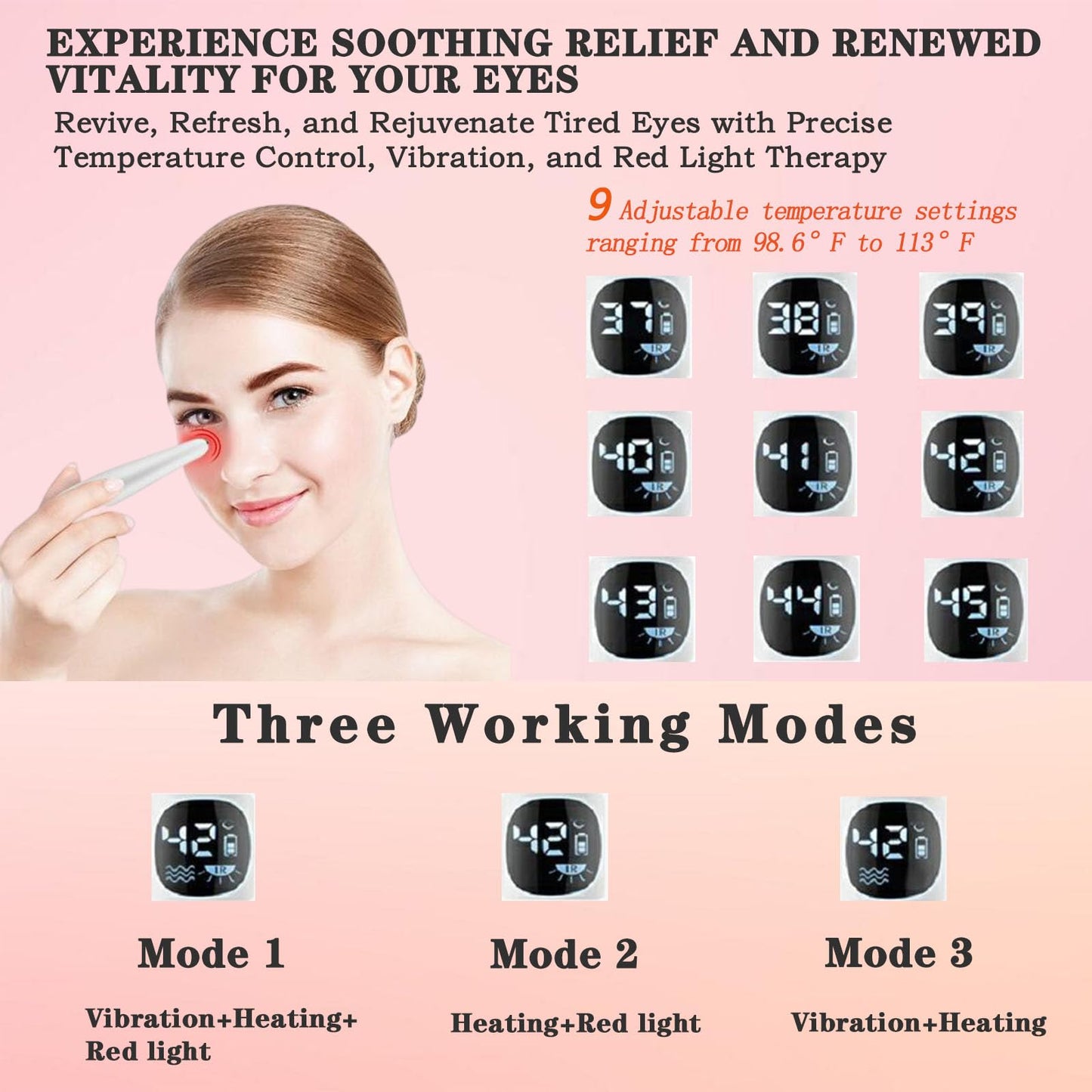 Vowleike Eye Lift Wand, 3 in 1 Vibrating Red Light 98°F to 113°F LCD Display Eye Massager for Dry Eyes, Dark Circles and Puffiness, Electrical Face, Neck Sculpting Pen for Fine Lines and Wrinkles