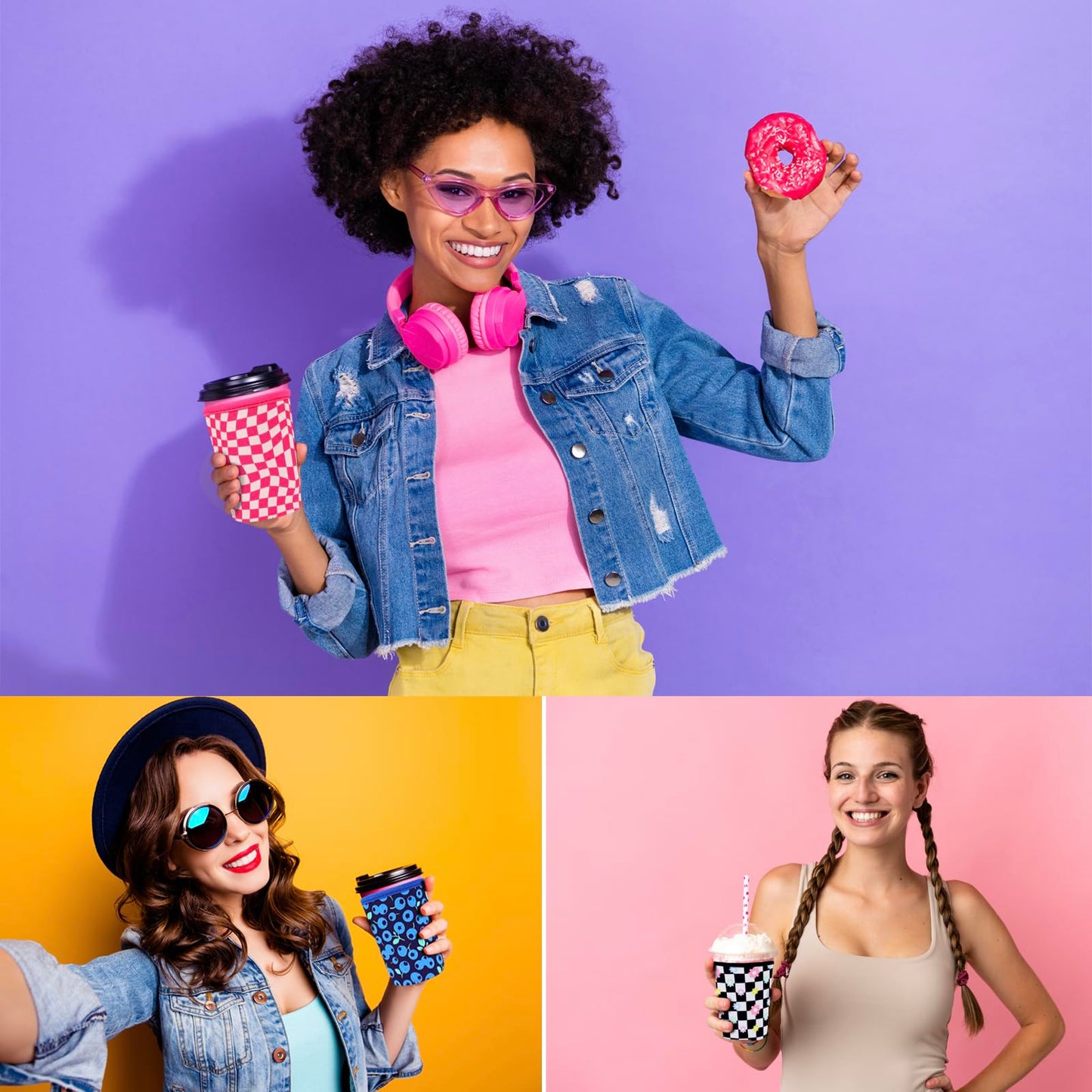 3 Pack Reusable Neoprene Sleeve for Iced & Hot Drinks, Compatible with Starbucks, Dunkin' Coffee Cup. (Happy Halloween)