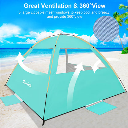 Gorich Beach Tent Sun Shelter for 3-10 Person with UPF 50+ UV Protection, Lightweight & Easy Setup Beach Shade Canopy, Portable Shade Tent Cabana