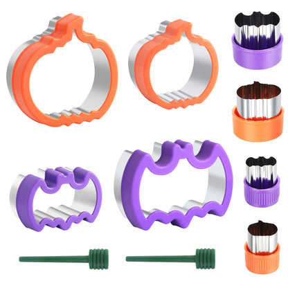 Halloween Cookie Cutters Set, 8pcs Bat and Pumpkin Shape Biscuit Cookie Cutters in 4 Sizes, Stainless Steel Food Decoration Tools and Kitchen Baking Accessories for Halloween