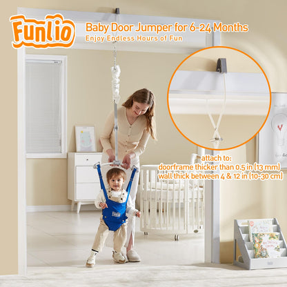 FUNLIO Baby Door Jumper for 6-24 Months (with Door Clamp), Baby Jumper Doorway with Strong Spring & Adjustable Strap, Portable Infant Baby Bouncer, Easy to Assemble, Bearing 40 Lbs, CPC & CE Certified