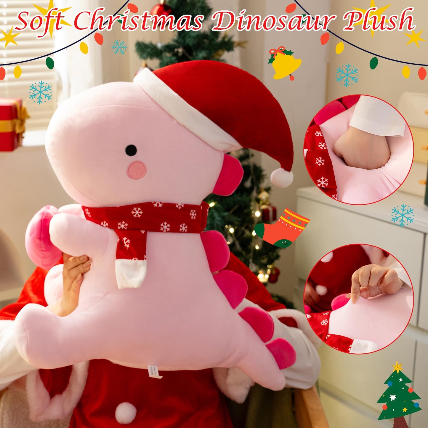 SQEQE Dinosaur Plush Pillow, Cute Loving Stuffed Dinosaur with Heart, Christmas Stuffed Animal Plush Toys Gift for Her Girls Kids (Pink, 12 Inch)