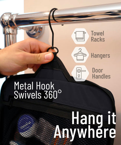 D&D Hanging Travel Toiletry Bag for Men and Women – Cosmetics, Makeup and Toiletries Organizer Kit with 10 Compartments, YKK Zippers, XXL Metal Swivel Hook, Water-Resistant Nylon