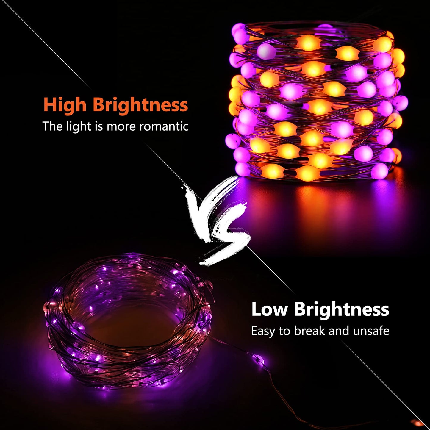 Joomer Orange Purple Halloween Fairy Lights, 2-Pack 16.4FT 50LED Battery String Lights, 8 Modes with Timer Function, Waterproof Twinkle String Light for Indoor Outdoor Halloween Decoration